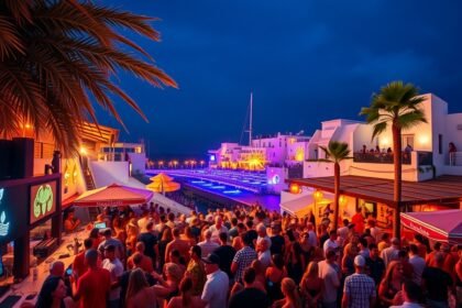 Ibiza klub éjszakai buli élettel teli tömeggel