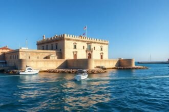 Sant'Antonio erőd a Bari kikötőjében, tengerrel körülvéve.