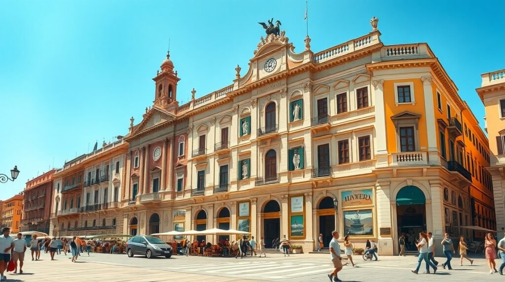 Quattro Canti barokk homlokzatok és városi forgatag Palermo szívében