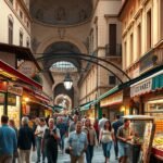 A Vucciria piac zöldségekkel és élelmiszerekkel teli utcája Palermóban.