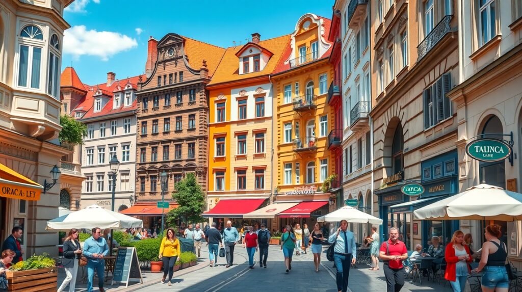 Séta a Tkalčićeva utcában Zágráb kávézóinak szomszédságában.