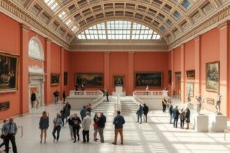 A Mimara Múzeum egy gyönyörű terme, festményeket és szobrokat bemutatva.