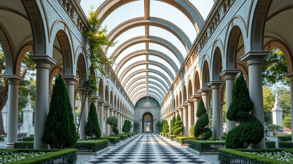 A Mirogoj temető árkádjai Zágrábban, Horvátországban.