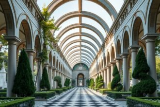 A Mirogoj temető árkádjai Zágrábban, Horvátországban.