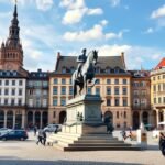 Jelačić bán tér Zágráb történelmi épületével és szobrával