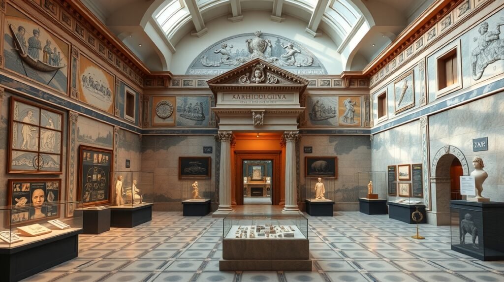 Zára Régészeti Múzeum belső területe, bronzkori és római leletek.