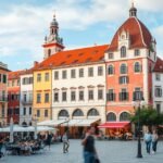 Népek tere (Narodni trg) Zára városában, velencei stílusú épületekkel