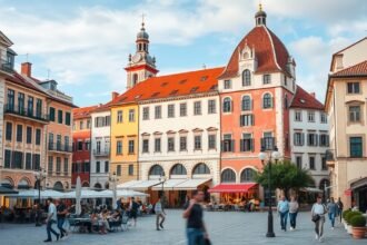 Népek tere (Narodni trg) Zára városában, velencei stílusú épületekkel