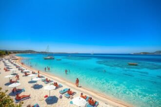 Kolovare strand Zárában, napsütéses tengerparti pihenés
