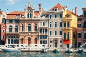 Zára velencei stílusú épületei a vízparton