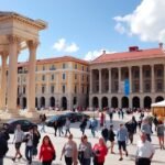 A Peristil tér látképe Split városában, Diocletianus palotájának közelében.