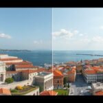 Split város nézete a Diocletianus palotájával és a tengerrel