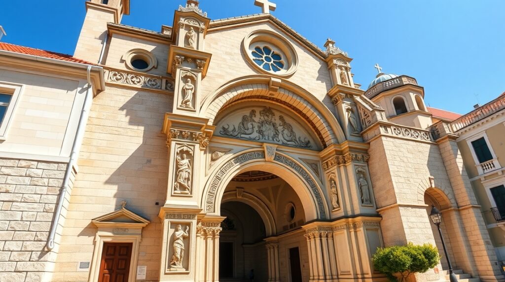 A Szent Lőrinc-katedrális részlete Trogirban, Horvátországban.