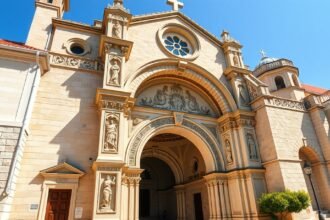 A Szent Lőrinc-katedrális részlete Trogirban, Horvátországban.