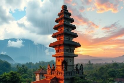 Bali templom esős és száraz évszak kontrasztja