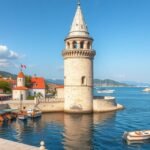 A gyönyörű Szent Márk-torony Trogirban, Horvátországban.