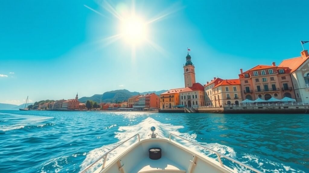 Hajóval Trogir felé, gyönyörű dalmát tengerrel és napfénnyel