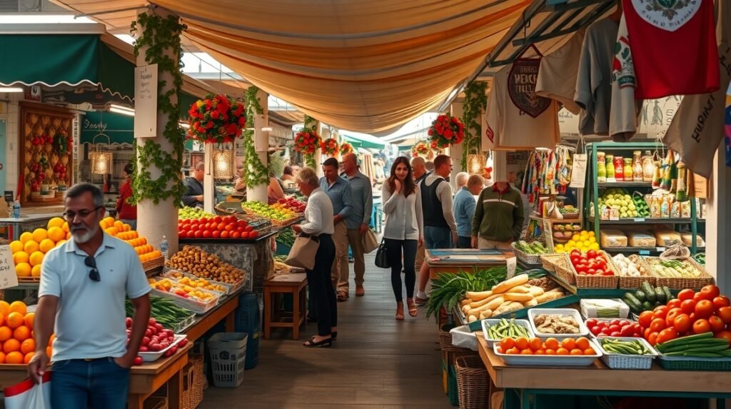 Trogir zöldpiaca friss zöldségekkel és gyümölcsökkel