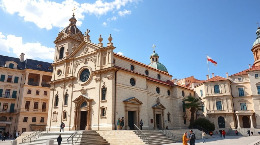 A Szent Balázs-templom panorámás nézete Dubrovnikban, Horvátországban.
