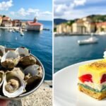 Friss osztrigák Stonból és Rožata desszert a tenger mellett