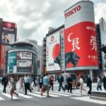 Shibuya Crossing és Hachiko szobra Tokióban, emberek a zebrán