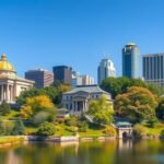 Ueno Park gyönyörű panorámája, múzeumokkal és városi háttérrel