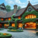 Ghibli Múzeum épülete a Mitakában gyönyörű zöld környezetben.