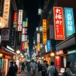 Tokió éjszakai élet a Shinjuku Golden Gai sikátoraiban, neonfényekkel és bárokkal.