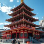 Shitennoji templom pagodája Oszakában, japán építészet