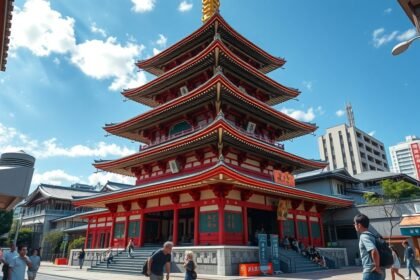 Shitennoji templom pagodája Oszakában, japán építészet