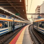 Oszaka körvasút és metró állomásának belső nézete.