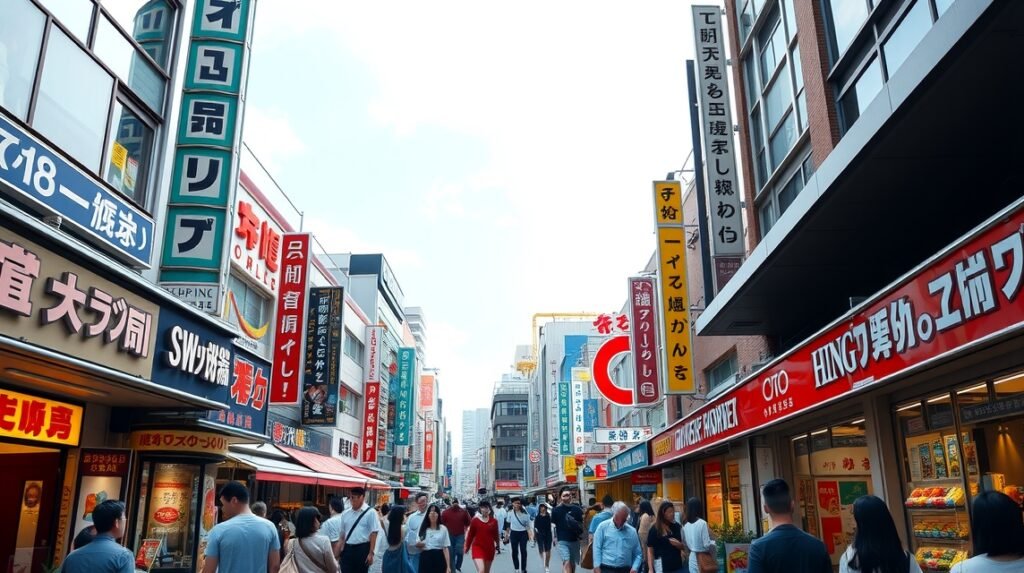 Oszaka Shinsaibashi bevásárlóárkádja gazdag üzletekkel és éttermekkel.