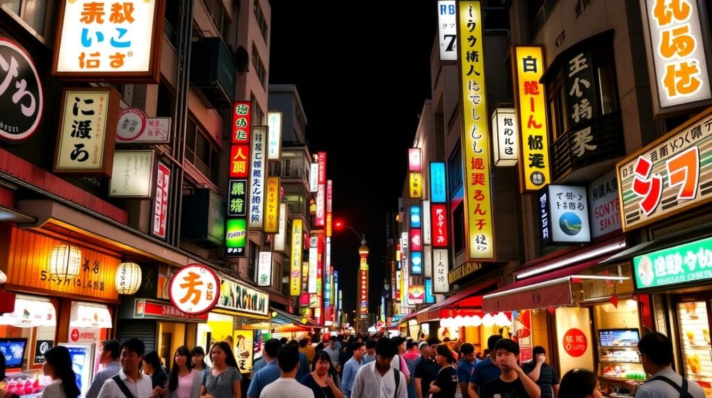 Oszaka Namba negyedének neonfényes éjszakai élete
