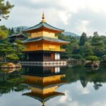 A Kinkaku-ji aranypavilon tükörképe a tó vízén