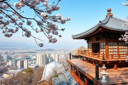 Kiyomizu-dera templom fa teraszáról készült panoráma Kiotóban.