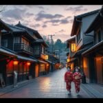 Gion, Kiotó gésanegyedének utcája, tradicionális épületekkel