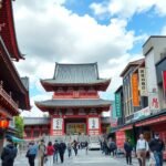 Az Osu Kannon templom bejárata Nagoja csendes bevásárlóutcájában.