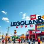 LEGOLAND Japan bejárat, színes LEGO-szobrokkal a Nagoja kikötőben