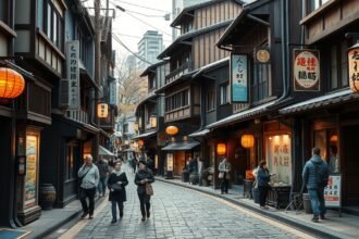Sétálóutcák a Shikemichi történelmi negyedben Nagoyában