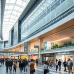 Földalatti bevásárlóközpont Nagoyában, Japanban, üzletekkel és járókelőkkel.