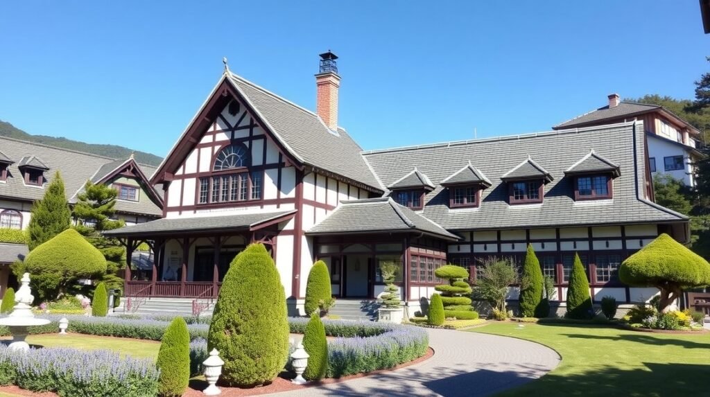 A Kis Herceg Múzeum gyönyörű épülete Hakone-ban, Japánban.