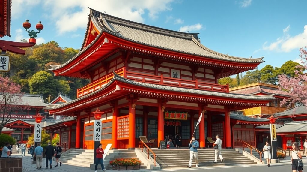 Tsurugaoka Hachimangu szentély Kamakurában, japán építészeti csoda.