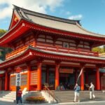 Tsurugaoka Hachimangu szentély Kamakurában, japán építészeti csoda.