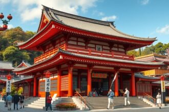 Tsurugaoka Hachimangu szentély Kamakurában, japán építészeti csoda.