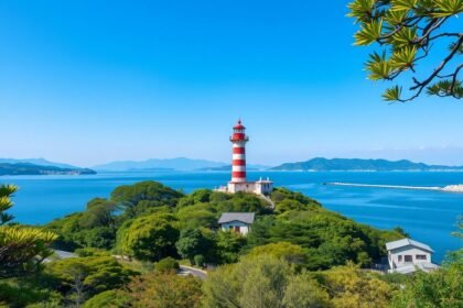Kamakura tengerpartján található világítótorony Enoshima szigetén.