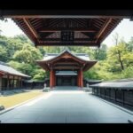 Kibitsu szentély hosszú folyosója és tradicionális építészete Japánban