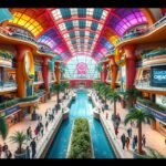 Canal City Hakata bevásárlóközpont belső látképe Fukuokában