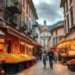 Kép a legtöbbar gastronomikus piacon Mostarban, Bosznia-Hercegovinában.