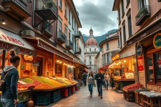 Kép a legtöbbar gastronomikus piacon Mostarban, Bosznia-Hercegovinában.