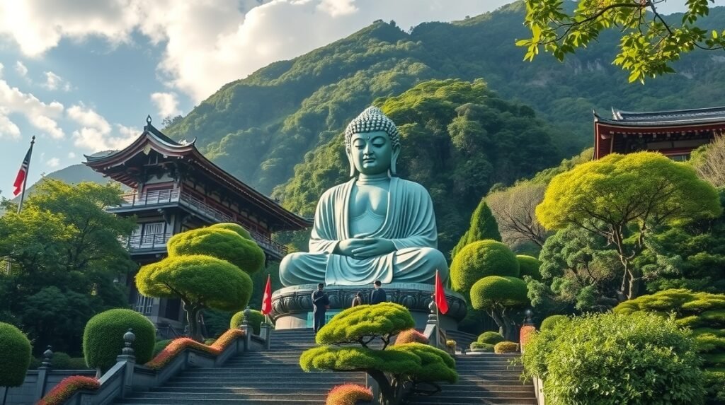 A Nanzoin templom fekvő Buddha szobra Fukuokában, Japánban.